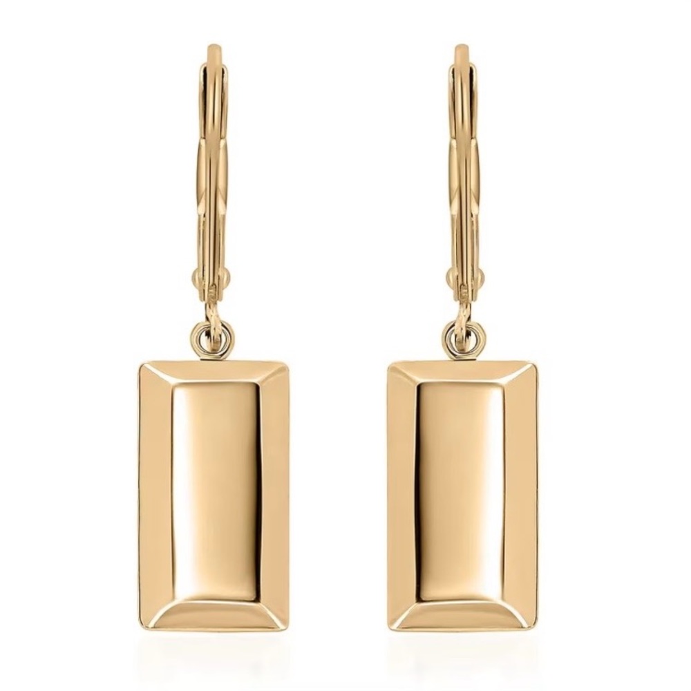 ☘️18k Gold bar Drop Earrings, lever back. 1.25 inches, 2.1g, Iliana